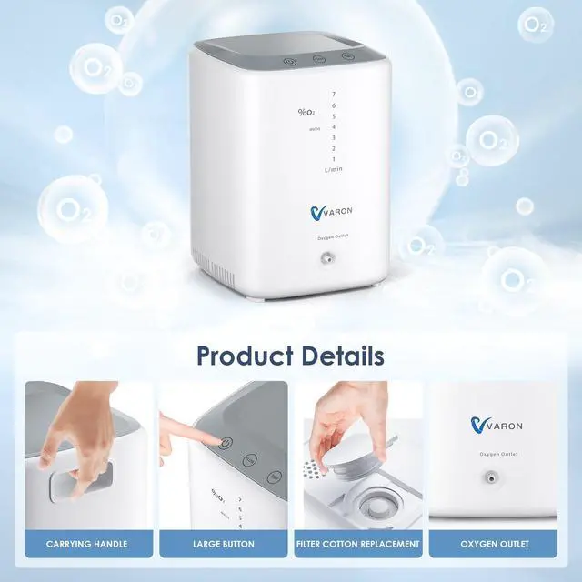 Alt view image 3 of 7 - MONPORT Portable Oxygen Concentrator with Nebulizer & Remote - 1-7L/min Flow, 93% Purity, 42dB Quiet, 72Hrs Continuous, SOS Alert, Home/Sleep Use, 2 Masks Included