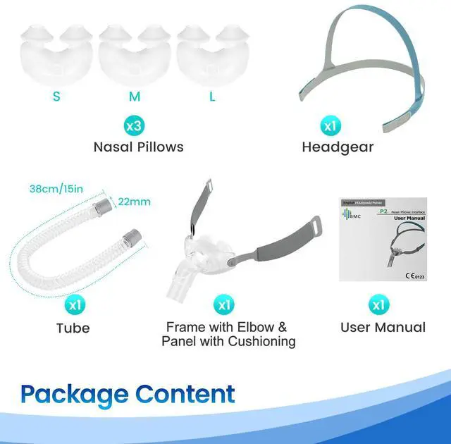 Alt view image 2 of 7 - Monport| Nasal Pillow CPAP Mask for Sleep Apnea - 3-Size Kit (S/M/L) with Adjustable Headgear & 360° Rotating Elbow - Quiet Leak-Proof Design, Washable Silicone Pillows & 22mm Hose