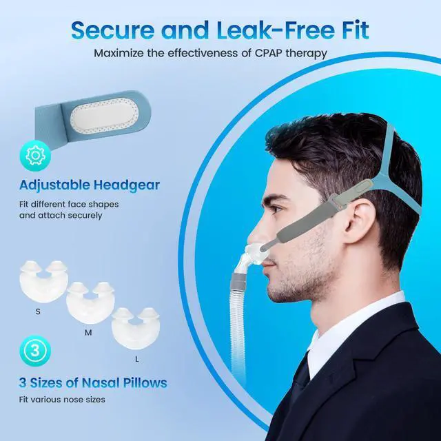 Alt view image 7 of 7 - Monport| Nasal Pillow CPAP Mask for Sleep Apnea - 3-Size Kit (S/M/L) with Adjustable Headgear & 360° Rotating Elbow - Quiet Leak-Proof Design, Washable Silicone Pillows & 22mm Hose