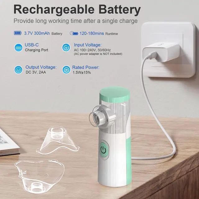 Alt view image 3 of 7 - Monport Portable Mesh Nebulizer | 5m Ultra-Fine Particle, Under 50dB for Adults & Family, 3 Modes, 40mins Use, USB-C Rechargeable (Masks & Mouthpiece Included)