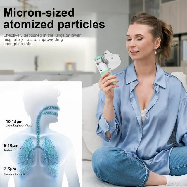 Alt view image 2 of 7 - Monport Portable Mesh Nebulizer | 5m Ultra-Fine Particle, Under 50dB for Adults & Family, 3 Modes, 40mins Use, USB-C Rechargeable (Masks & Mouthpiece Included)