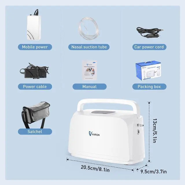 Alt view image 2 of 7 - Monport|Varon Portable Oxygen Concentrator Machine, 3L/min, 30% Oxygen Concentration, Lightweight for Travel, Home Use, Sleep Apnea, Includes Car Adapter & Shoulder Bag, Quiet 52dB