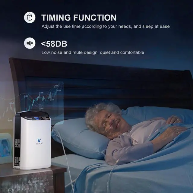 Alt view image 7 of 7 - Varon|5L Oxygen Concentrator for Home and Portable Use, Dual Modes with Detachable Battery, Five Pulse Settings, AC/DC Powered, 90% Oxygen Concentration, Easy Operation