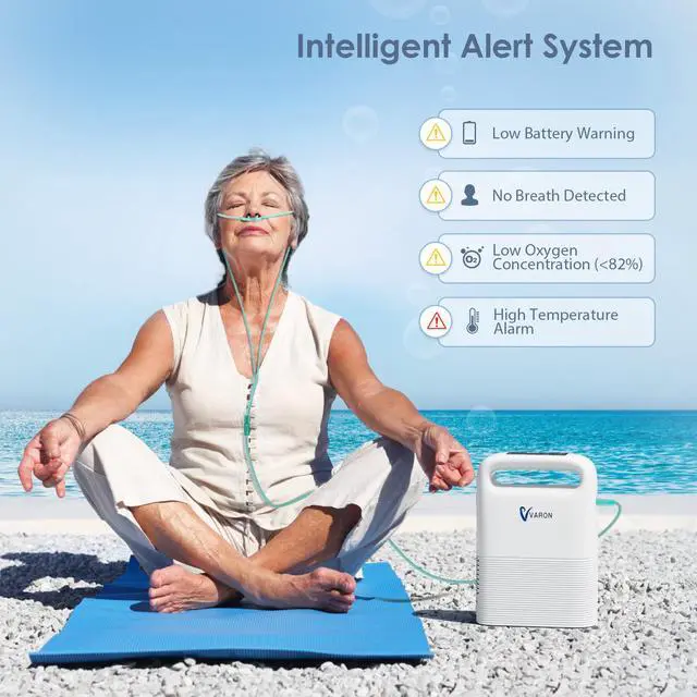 Alt view image 3 of 7 - Varon|Portable Oxygen Concentrator - 93%±3% Purity, 1-5L/min Adjustable Flow, 6400mAh 3-4Hrs Battery, Dual Mode, CECA Molecular Sieve, Travel/Home Use, Auto Shutdown & Alert