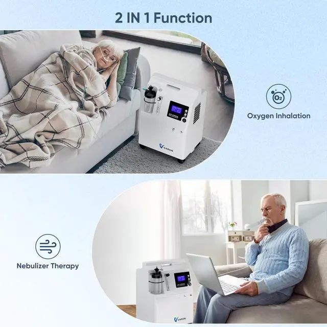 Alt view image 4 of 7 - Varon|2-in-1 Oxygen Concentrator : 93% Pure O2, 7-Day Quiet Operation, Portable with Wheels, CPAP Compatible for Elderly, Athletes, Home Use