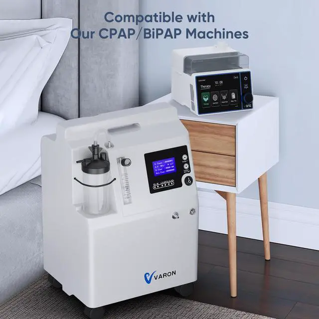 Alt view image 6 of 7 - Varon|2-in-1 Oxygen Concentrator : 93% Pure O2, 7-Day Quiet Operation, Portable with Wheels, CPAP Compatible for Elderly, Athletes, Home Use