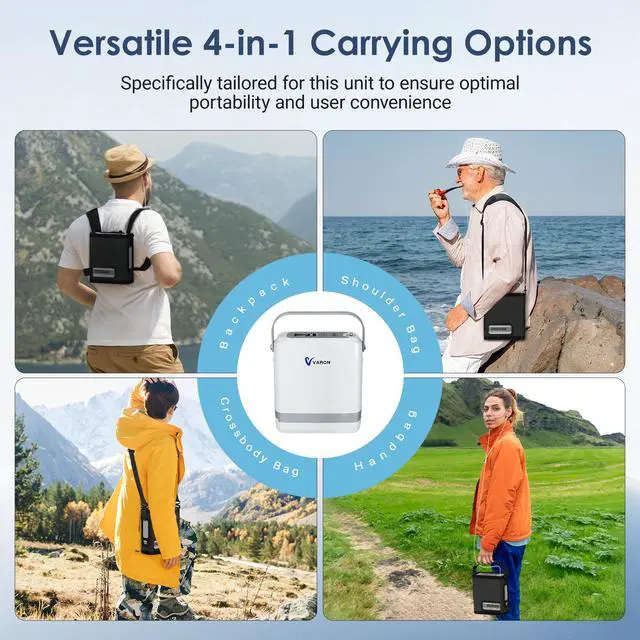 Alt view image 6 of 7 - Varon|Portable Oxygen Concentrator with Pulse Flow - 8 Flow Settings, 93% Oxygen Concentration, Rechargeable Battery (4-Hour), Ultra-quiet 48dB, AC/Battery Oxygen Machine with Carry for & Travel