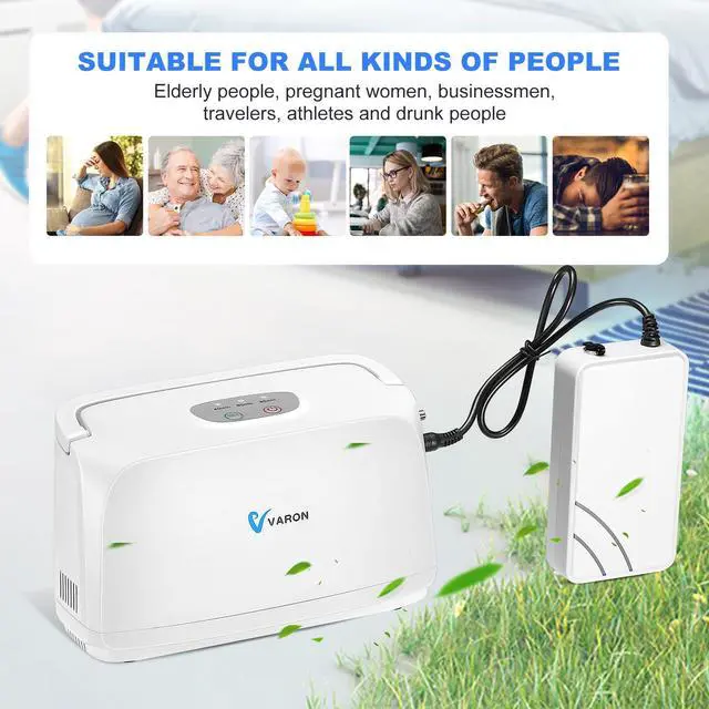 Alt view image 3 of 7 - Varon|Portable Mini Oxygen Concentrator Machine, 3L/min, 30% Oxygen Concentration, Lightweight for Travel, Home Use, Includes Car Adapter & Shoulder Bag, Quiet 52dB