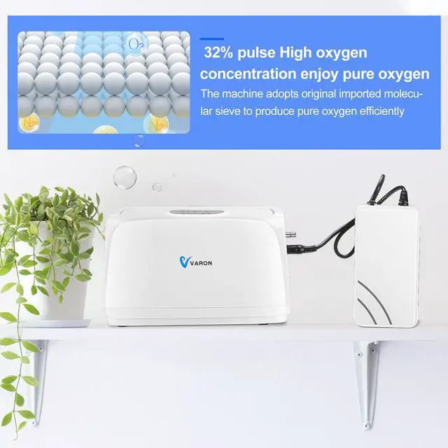 Alt view image 7 of 7 - Varon|Portable Mini Oxygen Concentrator Machine, 3L/min, 30% Oxygen Concentration, Lightweight for Travel, Home Use, Includes Car Adapter & Shoulder Bag, Quiet 52dB