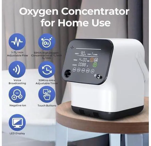 Alt view image 4 of 7 - Varon|Home 2-in-1 Oxygen Concentrator with Nebulizer, 1-7 L/min Adjustable Oxygen Flow, LED Display, Remote Control, Low Noise 48dB