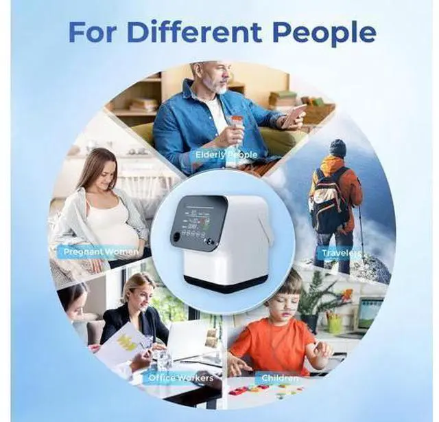 Alt view image 5 of 7 - Varon|Home 2-in-1 Oxygen Concentrator with Nebulizer, 1-7 L/min Adjustable Oxygen Flow, LED Display, Remote Control, Low Noise 48dB