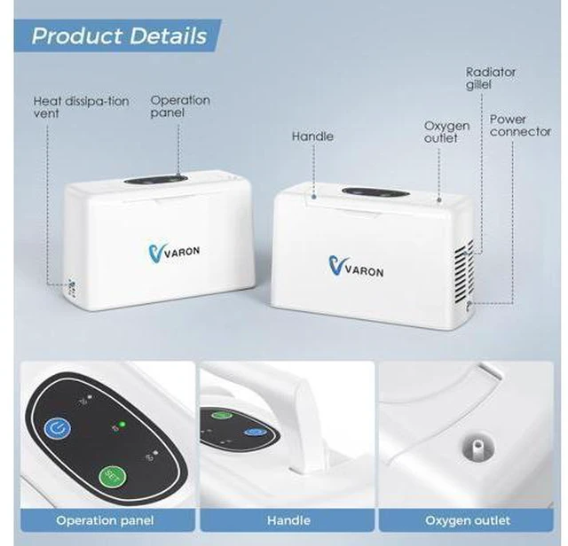 Alt view image 2 of 7 - Varon|2-Battery Combo|Portable Oxygen Concentrator with 2500mAh+2500mAh Batteries, 3 Hrs Extended Use, 3L/min, for Travel, Outdoor