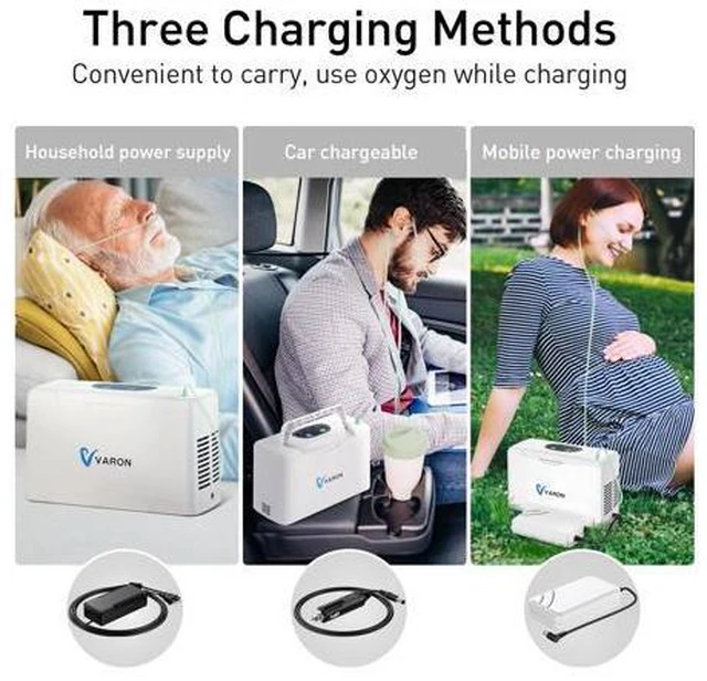 Alt view image 3 of 7 - Varon|2-Battery Combo|Portable Oxygen Concentrator with 2500mAh+2500mAh Batteries, 3 Hrs Extended Use, 3L/min, for Travel, Outdoor