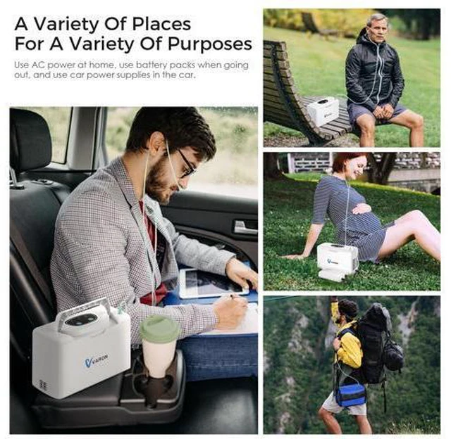 Alt view image 5 of 7 - Varon|2-Battery Combo|Portable Oxygen Concentrator with 2500mAh+2500mAh Batteries, 3 Hrs Extended Use, 3L/min, for Travel, Outdoor