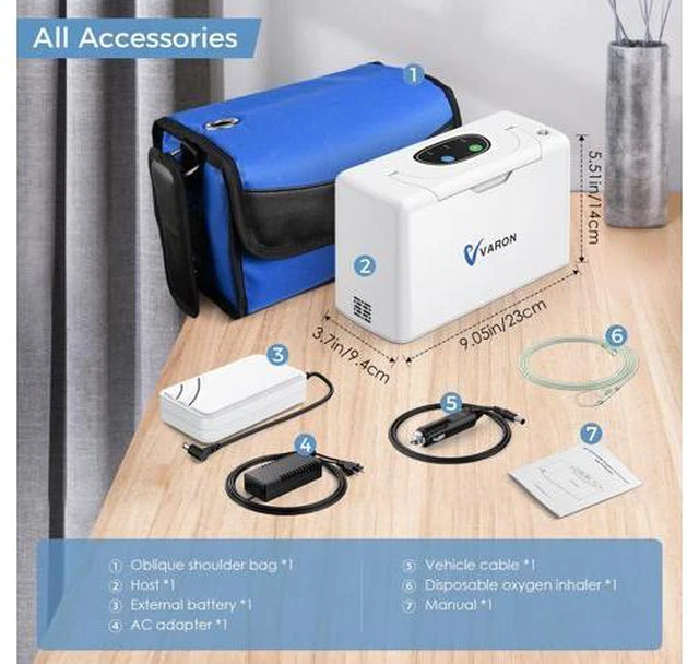 Alt view image 7 of 7 - Varon|2-Battery Combo|Portable Oxygen Concentrator with 2500mAh+2500mAh Batteries, 3 Hrs Extended Use, 3L/min, for Travel, Outdoor