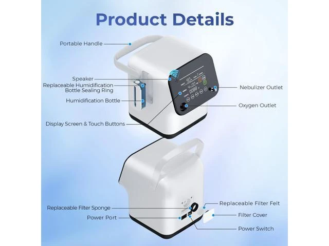 Alt view image 2 of 7 - Varon| Smart Home Oxygen Enrichment Machine, 1-7 L/min Adjustable Flow, Up to 90% Oxygen Concentration, 48dB Quiet Operation, Touch & Remote Control, Dual Filtration & Humidification