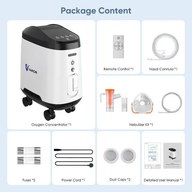 Alt view image 7 of 7 - Varon| 9L Home Oxygen Concentrator with Nebulizer & Remote Control, 93% Purity, 45dB Quiet Operation, 8-Hour Timer, Voice Prompt & SOS Alert