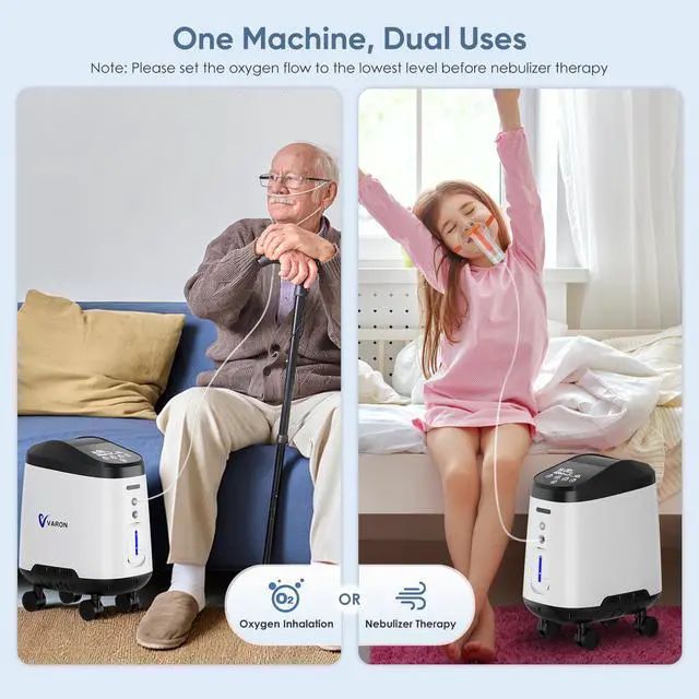 Alt view image 3 of 7 - Varon| 9L Home Oxygen Concentrator with Nebulizer & Remote Control, 93% Purity, 45dB Quiet Operation, 8-Hour Timer, Voice Prompt & SOS Alert