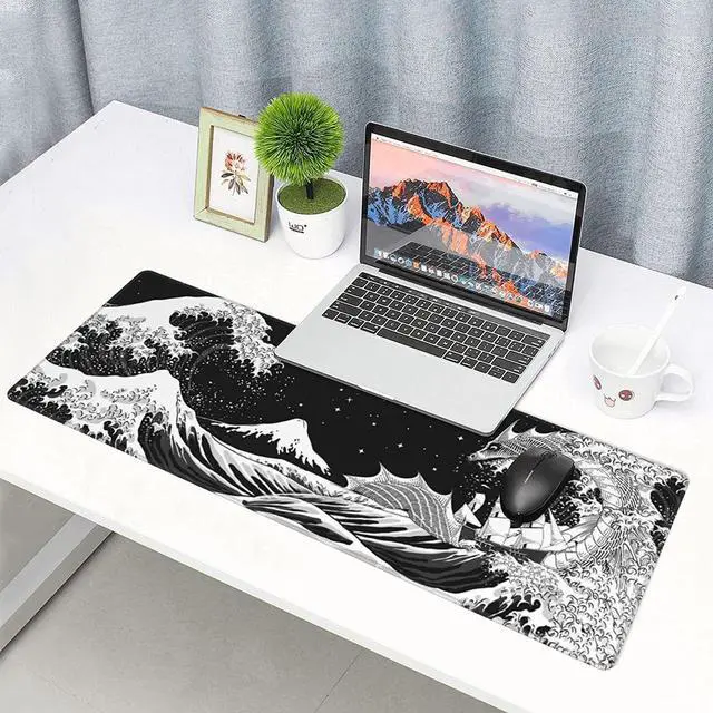 Alt view image 4 of 7 - DIXSG Black and White Japanese Waves Sea Dragon Gaming Mouse Pad XL, Extended Large Mouse Mat Desk Pad, Stitched Edges Mousepad, Long Non-Slip Rubber Base Mice Pad, 31.5 X 11.8 Inch