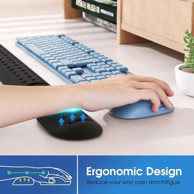 Alt view image 3 of 7 - DIXSG Memory Foam Keyboard Wrist Rest Set Ergonomic Keyboard Mouse Wrist Support for Wrist Pain Relief Stain Resistant 2 Pcs Pad Black