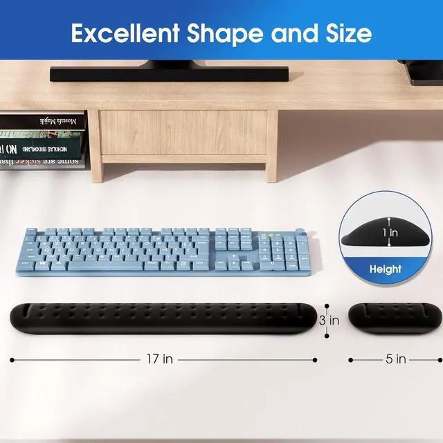 Alt view image 7 of 7 - DIXSG Memory Foam Keyboard Wrist Rest Set Ergonomic Keyboard Mouse Wrist Support for Wrist Pain Relief Stain Resistant 2 Pcs Pad Black