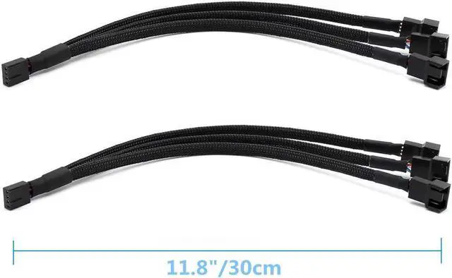 Alt view image 4 of 5 - DIXSG PWM Fan Splitter Adapter Cable Sleeved Braided Y Splitter Computer PC 4 Pin Fan Extension Power Cable 1 to 3 Converter for Computer ATX Case 4-Pin/3-Pin Cooling Fan Cable (11.8" -2 Pack)