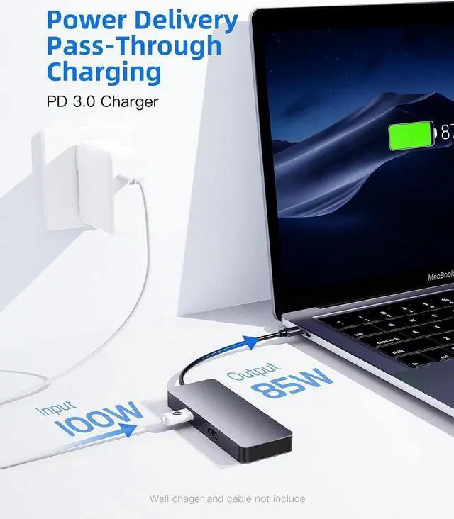 Alt view image 4 of 7 - DIXSG USB C Hub, 7-in-1 MultiPort Type C Adapter USB C Hub for MacBook Air, USB C Docking Station with 4K HDMI, 1 USB 3.0, 2 USB 2.0, 100W PD, SD/TF for D-ell XPS, HP, iPad, Surface and Other Type C