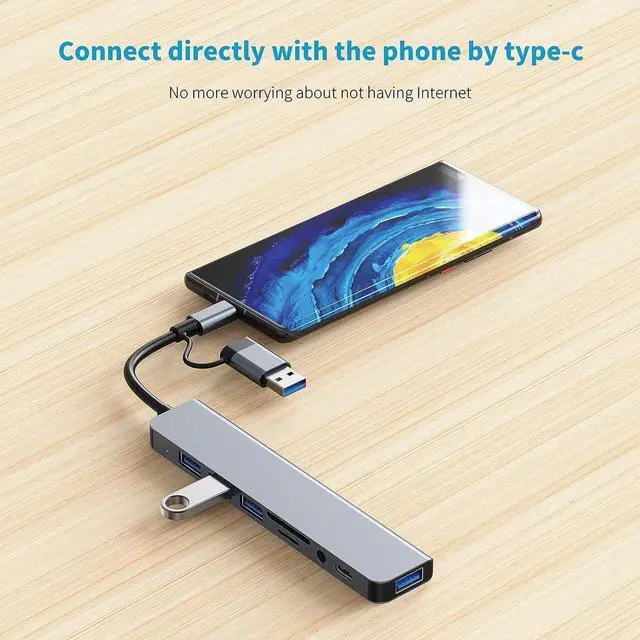 Alt view image 6 of 7 - DIXSG [8-in-1] USB Hub, USB-C Hub, Multiport USB Adapter with Type C & USB 3.0 2-in-1 Interface, Ultra-Slim USB 3.0 Splitter, Multi Extension with Micro SD and SD Card Reader for Mac-book,PS5,Laptop