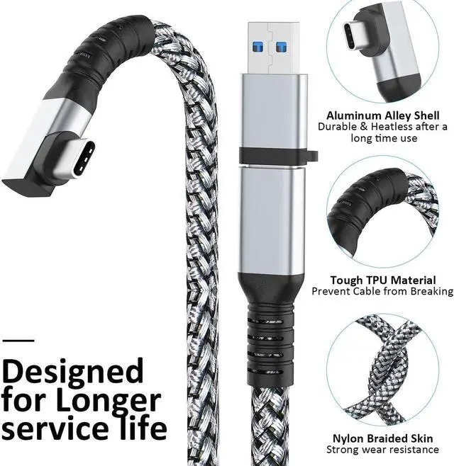 Alt view image 2 of 7 - DIXSG Link Cable 16FT VR Cable Compatible with Meta Oculus Quest 2/Quest 3/Pro Pico, Nylon Braided Accessories and Gaming PC Steam VR, USB 3.0 Data Transfer Type C Cable, for VR Headset
