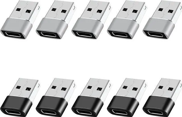 Main image of DIXSG USB to USB C Adapter 10 Pack USB to USBC Adapter USB to USBC-C Adapter USB C Adapter USB A to USB C Adapter USB to USB C Converter for iPhone 15/14/13 Pro iPad Air AirPods and More Black+Grey