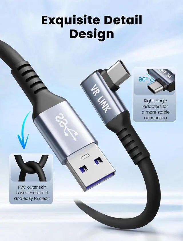 Alt view image 3 of 7 - DIXSG Link Cable 16FT/5M USB A to C Link Cable Compatible with Ocu-lus Me-ta Quest 3/3S/Pro/Pico 4/Steam VR/PC, 5Gbps High Speed Charing Cable for VR Headset USB 3.0 to USB C for VR Accessories