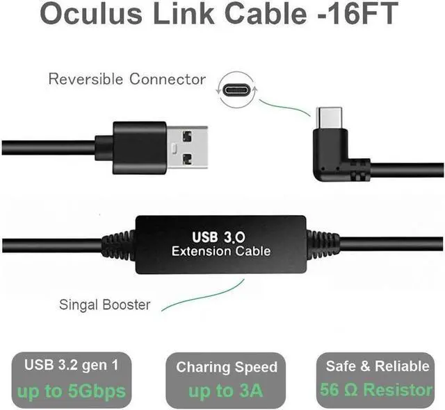 Alt view image 3 of 3 - DIXSG For Quest Link Cable 16ft, Oculus Link Cable with Signal Booster, Streaming VR Game & Fast Charging USB C 3.0 Cable Compatible for Oculus Quest Headset and Gaming PC