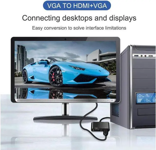 Alt view image 3 of 6 - DIXSG VGA to HDMI VGA Adapter, VGA Splitter 1 VGA in HDMI VGA 2 Out (VGA HDMI Interface Display at The Same time), VGA to HDMI VGA Adapter for Computer, Desktop, Laptop, PC, Monitor, Projector
