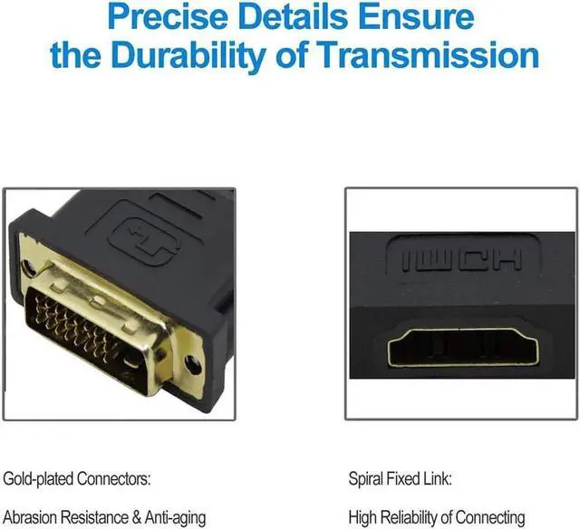 Alt view image 5 of 7 - DIXSG DVI to HDMI Adapter, Bidirectional DVI (DVI-D) to HDMI 1080P Male to Female Converter with Gold-Plated Cord 2 Pack (Black)