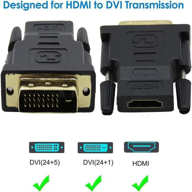 Alt view image 3 of 7 - DIXSG DVI to HDMI Adapter, Bidirectional DVI (DVI-D) to HDMI 1080P Male to Female Converter with Gold-Plated Cord 2 Pack (Black)