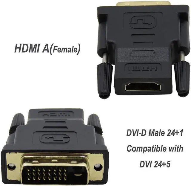 Alt view image 7 of 7 - DIXSG DVI to HDMI Adapter, Bidirectional DVI (DVI-D) to HDMI 1080P Male to Female Converter with Gold-Plated Cord 2 Pack (Black)
