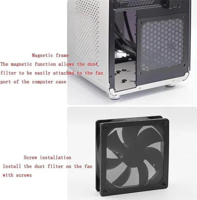Alt view image 3 of 6 - DIXSG 4pcs 140mm PC Fan Dust Filter Magnetic Frame Computer Fan Grills Dust Mesh PC Cooler Filter Screen Dustproof Case Covers 14cm x 14cm, Black