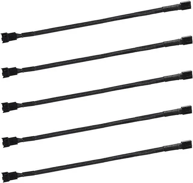 Main image of DIXSG 5 Pack- 11.8 inch PWM Fan Extension Cable PC Fan Extension Cable Compatible with ATX Case 3 Pin & 4 Pin Cooling Fans Durable Black Nylon Braided Case Fan Extension Cable