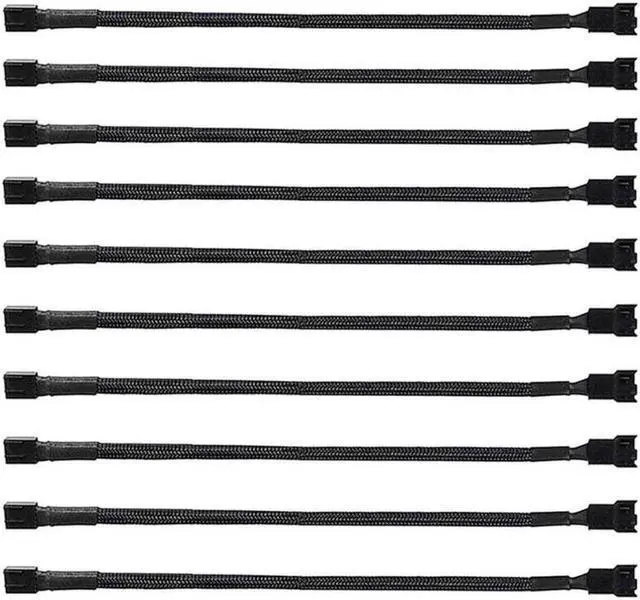 Main image of DIXSG 10 Pack- 11.8 inch PWM Fan Extension Cable PC Fan Extension Cable Compatible with ATX Case 3 Pin & 4 Pin Cooling Fans Durable Black Nylon Braided Case Fan Extension Cable