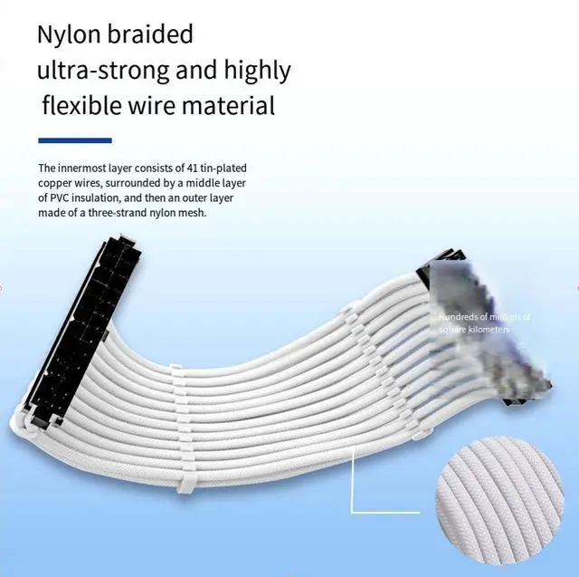 Alt view image 2 of 6 - 18AWG Nylon woven mesh 4-piece motherboard, 24-pin graphics card, CPU, 8P power cable