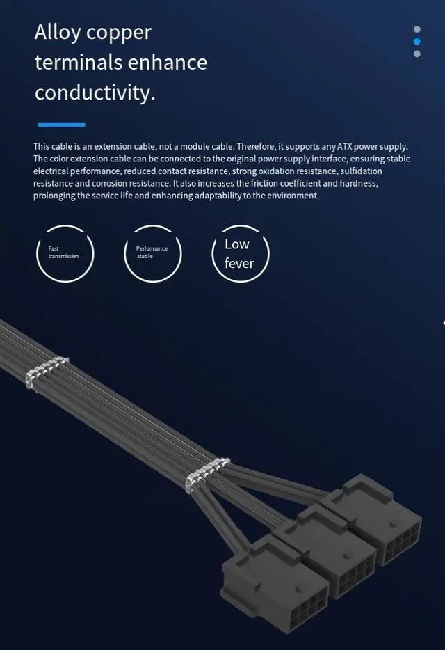 Alt view image 2 of 4 - 3090Ti&40 Series PCIE5.0 12+4P to Pci-e8P*3 nylon braided network cable
