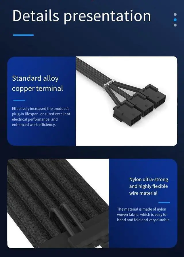 Alt view image 4 of 4 - 3090Ti&40 Series PCIE5.0 12+4P to Pci-e8P*3 nylon braided network cable