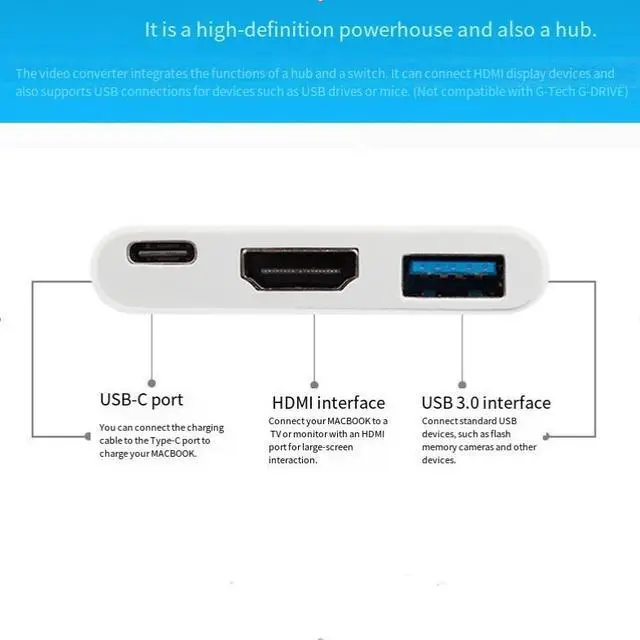 Alt view image 3 of 4 - Cross-border type-c three-in-one adapter cable usb3.1HDMI function multi-dock 4k aluminum shell converter