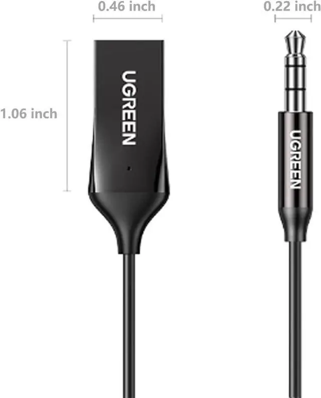 Alt view image 2 of 7 - UGREEN Aux to Bluetooth 5.4 Adapter 3.5mm Bluetooth Receiver for Car USB 2.0 to 3.5mm Jack Kit with Built-in Microphone Aux Input for Hands-Free Calls Compatible with Car Speaker and Home Audio