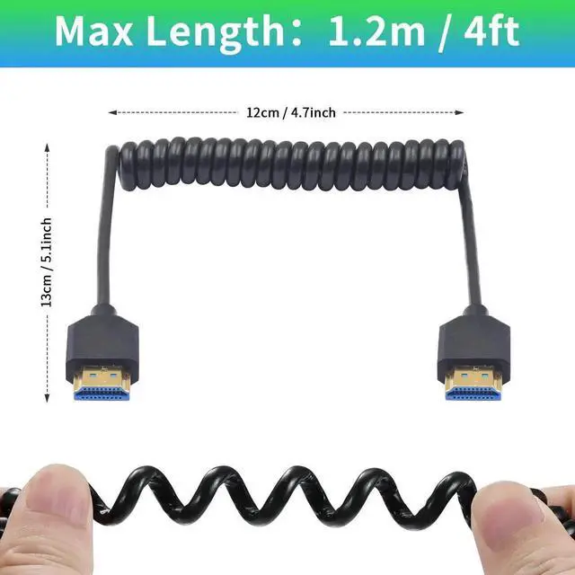 Alt view image 3 of 6 - WISDUM 8K HDMI Coiled Cable 1-4FT, 48Gbps Short HDMI Cable Coiled with 8K@60Hz, 4K@240Hz and HDR for ATOMOS Ninja V S.ony A7siii C.anon C300 C500 Ronin RS2 Monitor Camera, Capture Cards, PS5