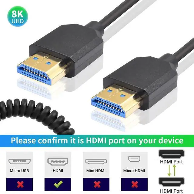 Alt view image 2 of 6 - WISDUM 8K HDMI Coiled Cable 1-4FT, 48Gbps Short HDMI Cable Coiled with 8K@60Hz, 4K@240Hz and HDR for ATOMOS Ninja V S.ony A7siii C.anon C300 C500 Ronin RS2 Monitor Camera, Capture Cards, PS5