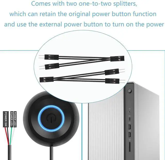 Alt view image 4 of 7 - WISDUM PC Power Switch, Desktop Computer External Remote Start, Motherboard Button, Extension Cable with LED Light (Black)