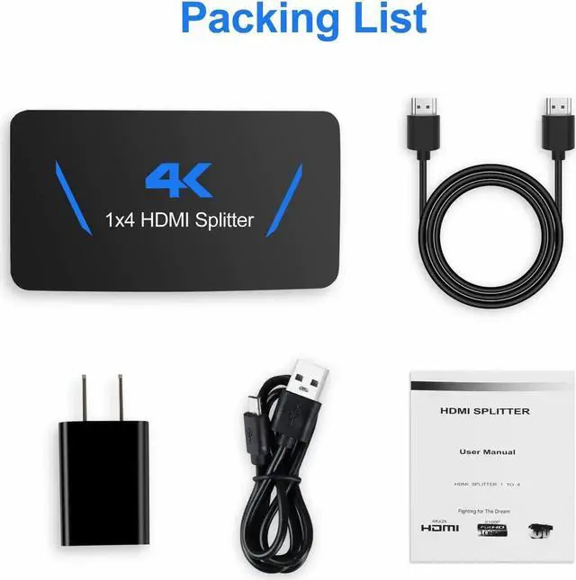 Alt view image 7 of 7 - WISDUM 4K HDMI Splitter 1 in 4 Out,AUBEAMTO 1x4 HDMI Splitter Duplicate/ Mirror Screen, 4 Port HDMI Splitter Powered Support 4Kx2K@30Hz 3D for PS5, Roku, TV Box - 1 Source to 4 Displays