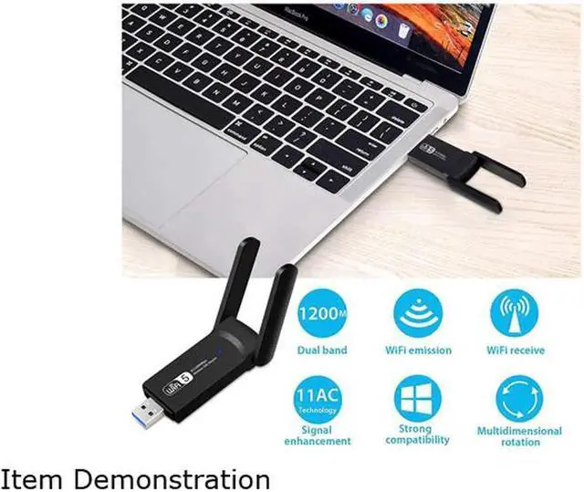 Alt view image 4 of 7 - USB WiFi Adapter for PC 1200Mbps Wireless Network Adapter WiFi Dongle Stick for Desktop Dual Band 2.4GHz/300Mbps 5.8GHz/867Mbps USB 3.0 Compatible with Win XP/7/8/10/vista, Mac 10.6-10.15, Linux
