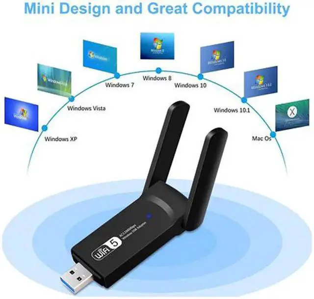 Alt view image 2 of 7 - USB WiFi Adapter for PC 1200Mbps Wireless Network Adapter WiFi Dongle Stick for Desktop Dual Band 2.4GHz/300Mbps 5.8GHz/867Mbps USB 3.0 Compatible with Win XP/7/8/10/vista, Mac 10.6-10.15, Linux